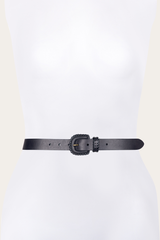 30mm Black Leather Belt With Covered Buckle