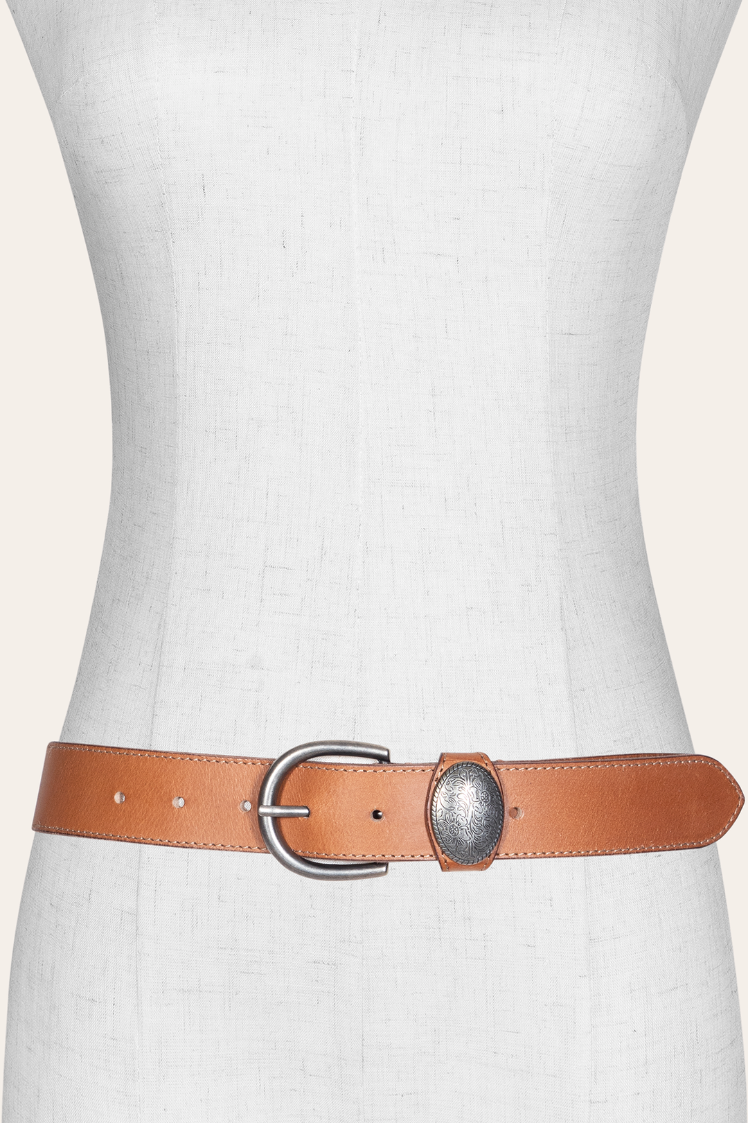 Women’s Beige 35mm Belt With Concho On Loop
