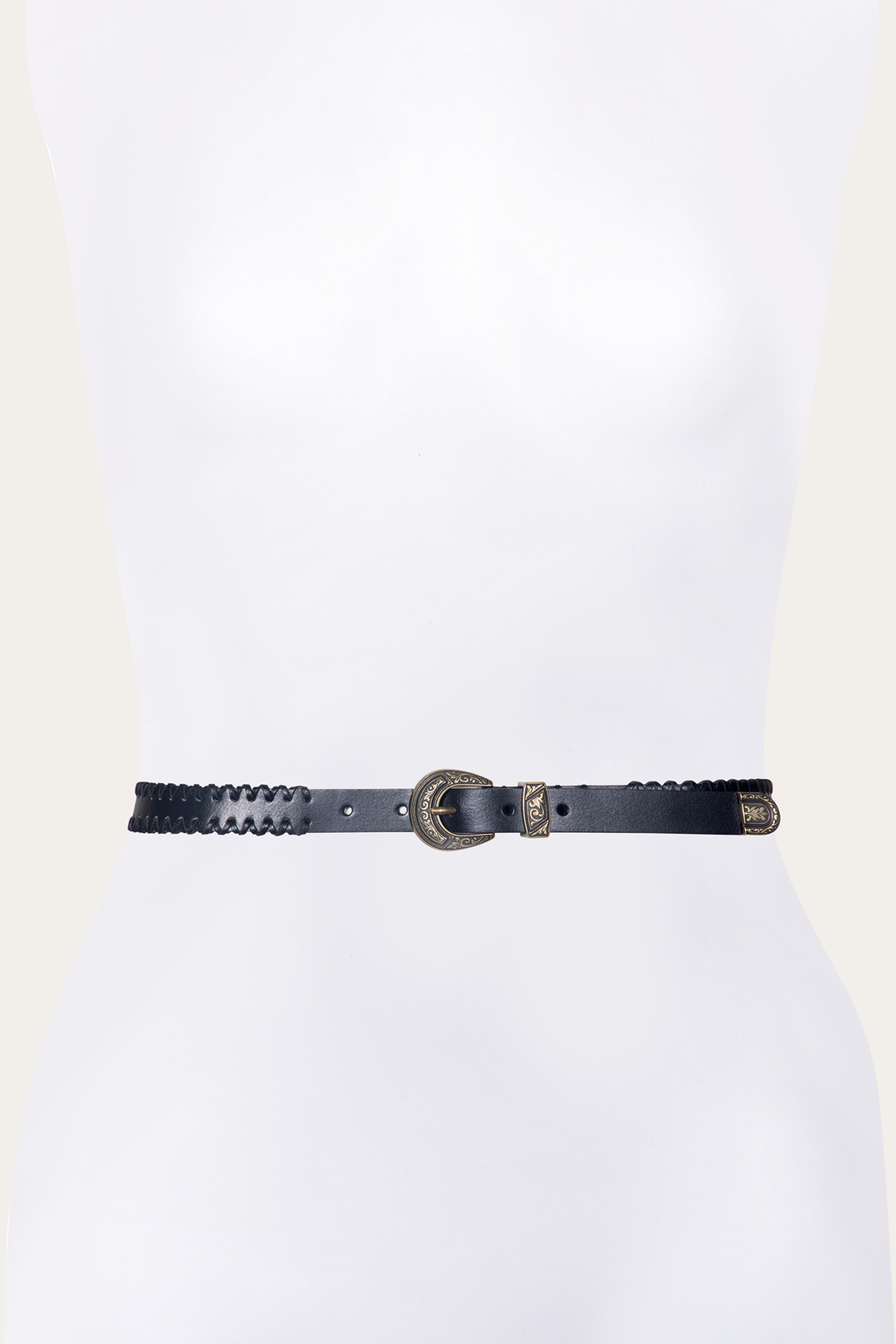 20mm Black Leather Belt With 3-Piece Buckle Set