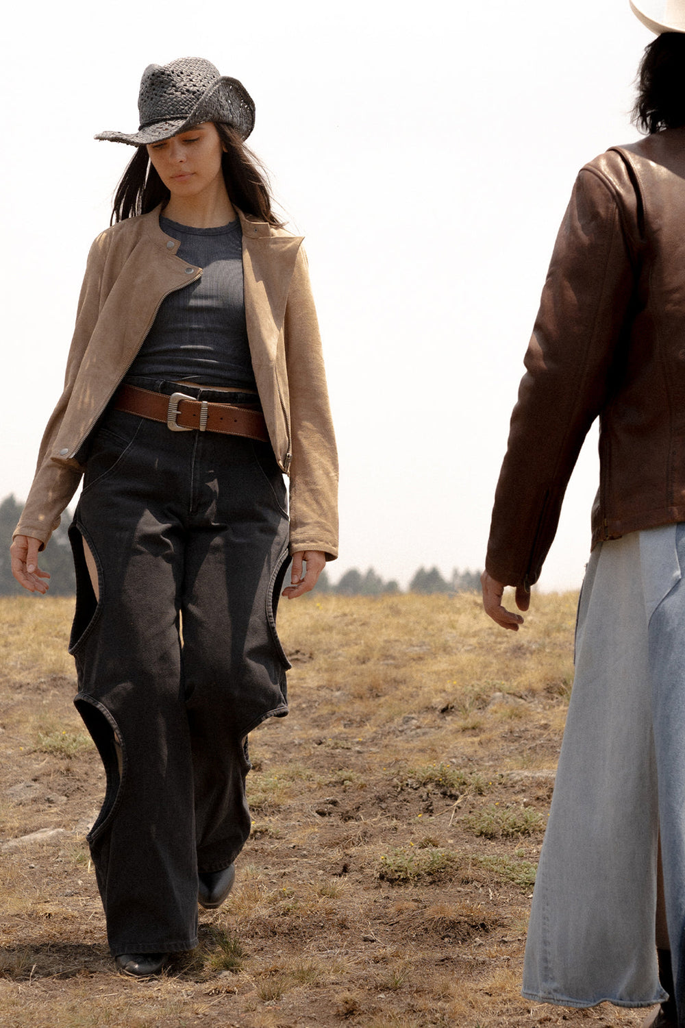 Women’s Taupe Jace Hybrid Biker Racer Suede Jacket