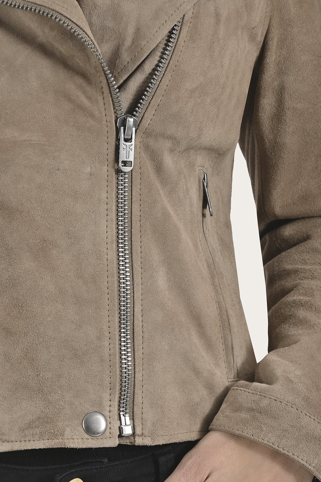 Women’s Taupe Jace Hybrid Biker Racer Suede Jacket