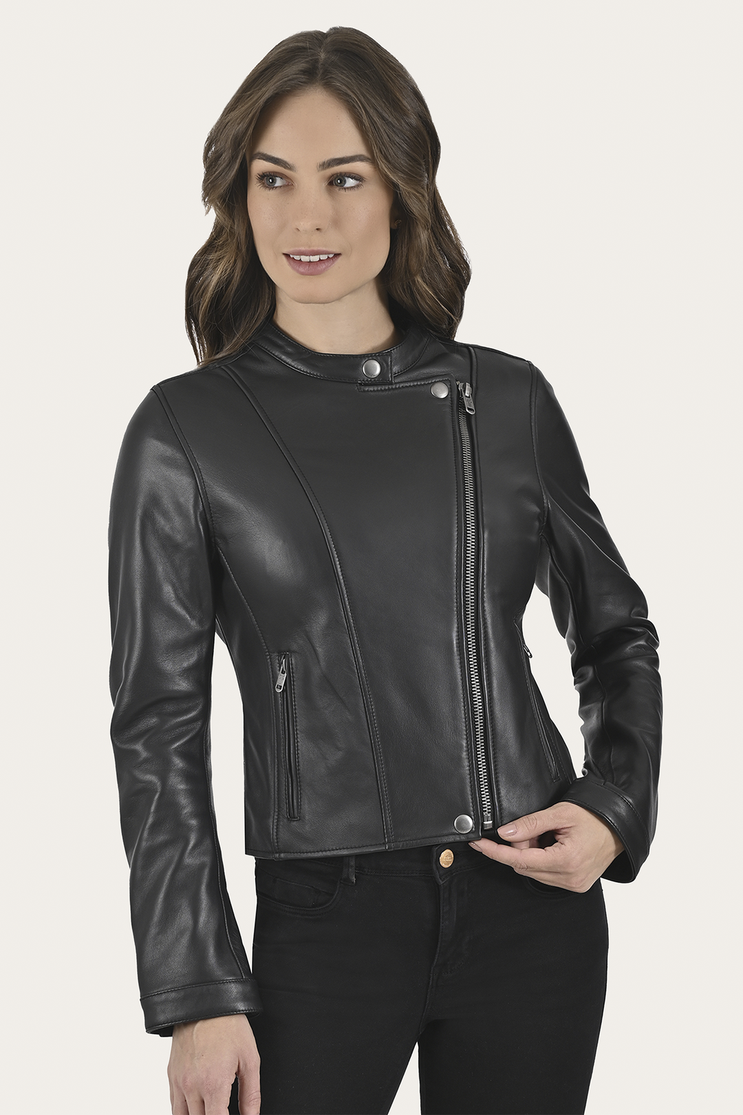Women’s Black Heathe Leather Racer Jacket