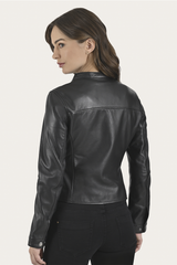 Women’s Black Heathe Leather Racer Jacket