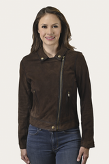 Women’s Dark Brown Clive Elegant Suede Biker Jacket