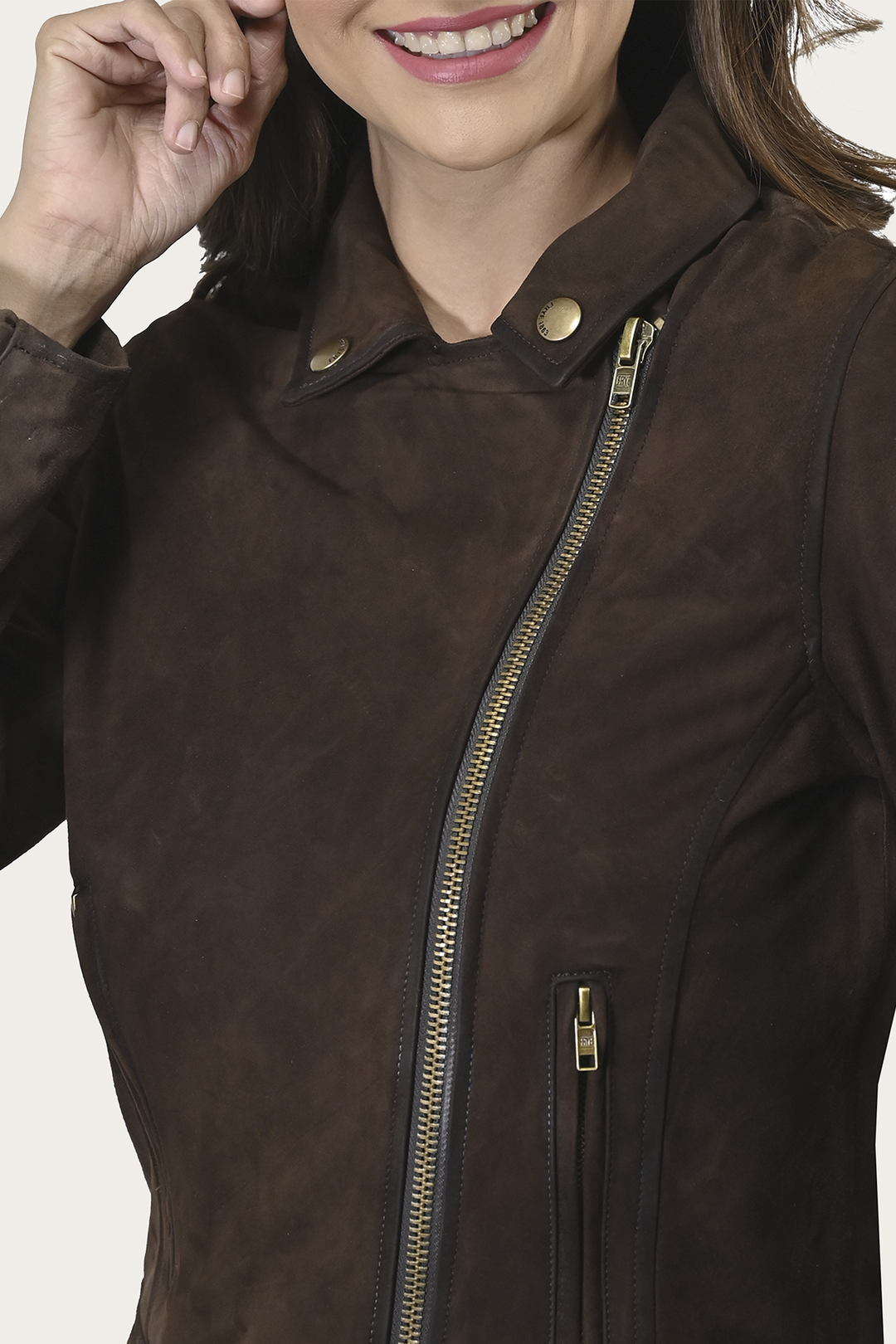 Women’s Dark Brown Clive Elegant Suede Biker Jacket