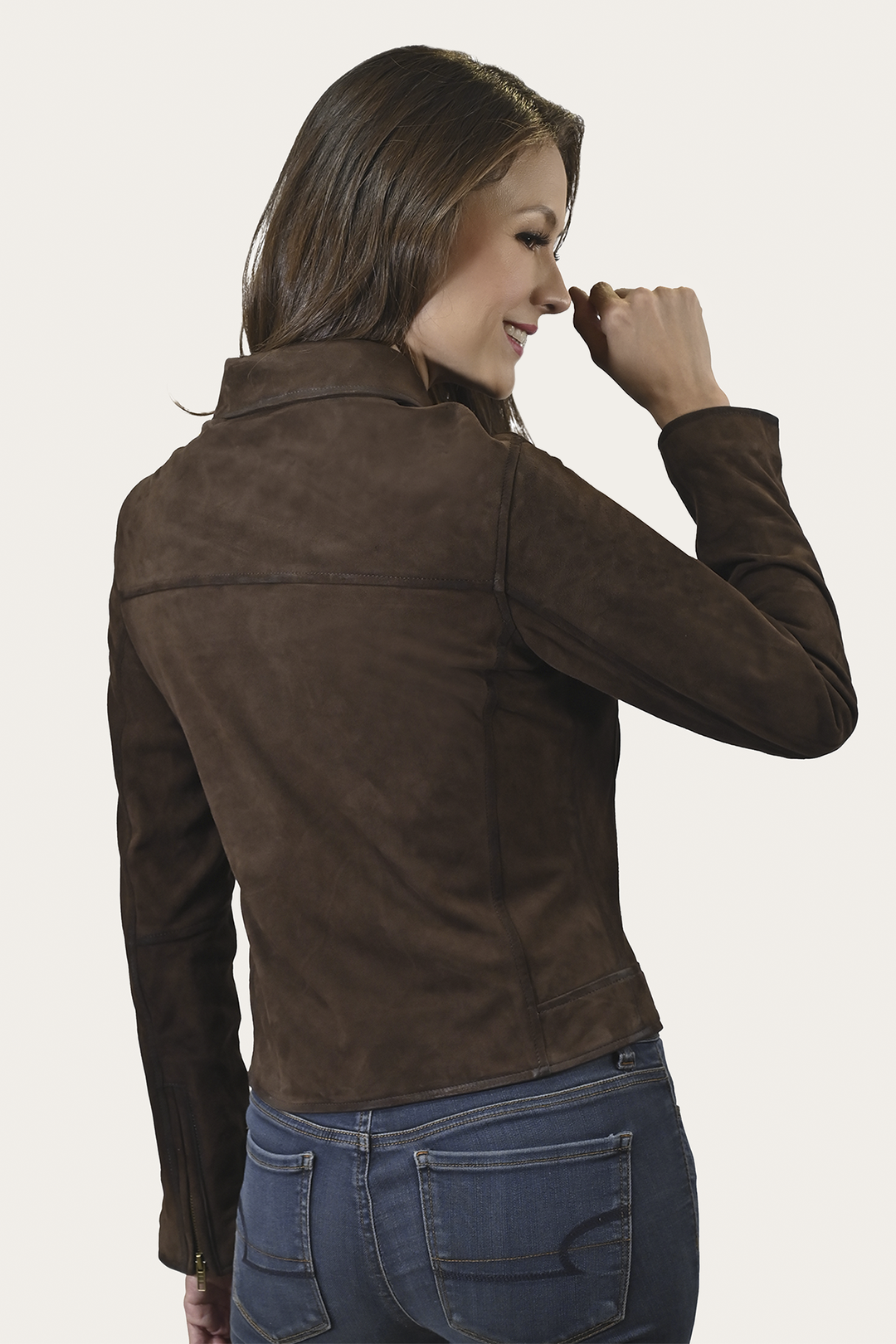 Women’s Dark Brown Clive Elegant Suede Biker Jacket