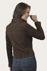 Women’s Dark Brown Clive Elegant Suede Biker Jacket