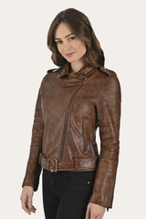 Women’s Tobacco Linc Biker Leather Jacket