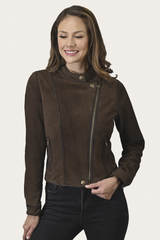 Women’s Dark Brown Cassidy Aged Lamb Leather Biker Jacket