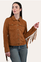Women’s Medium Brown Nash Fringed Suede Trucker Jacket