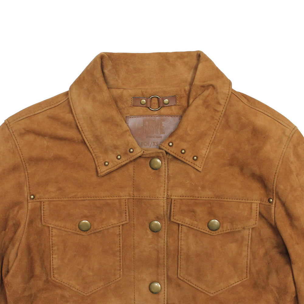 Women’s Medium Brown Nash Fringed Suede Trucker Jacket