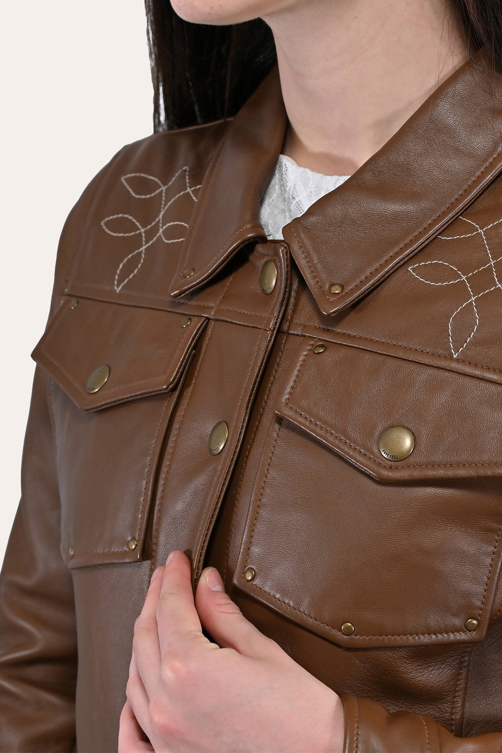 Women’s Medium Brown Callum Trucker Leather Jacket