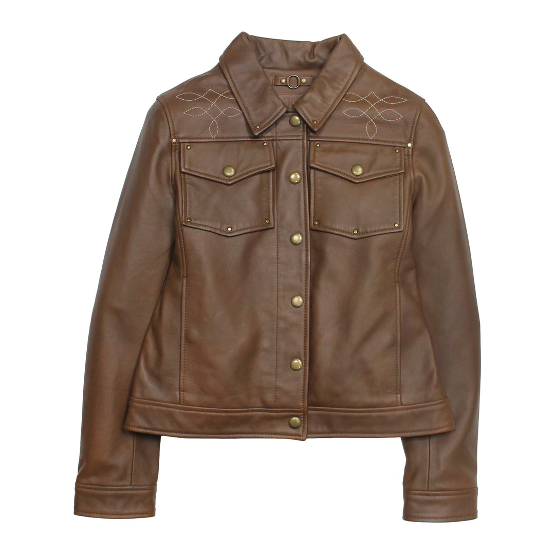 Women’s Medium Brown Callum Trucker Leather Jacket