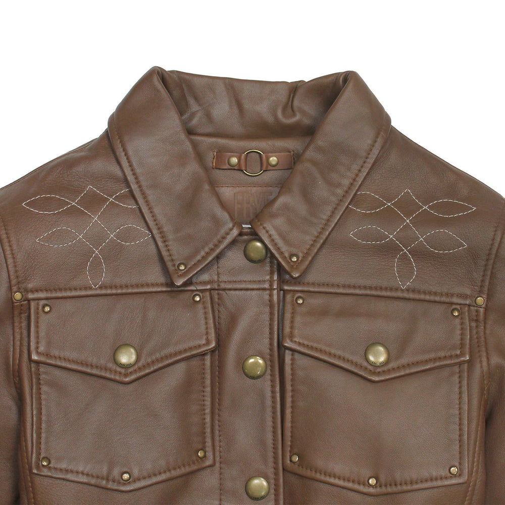 Women’s Medium Brown Callum Trucker Leather Jacket