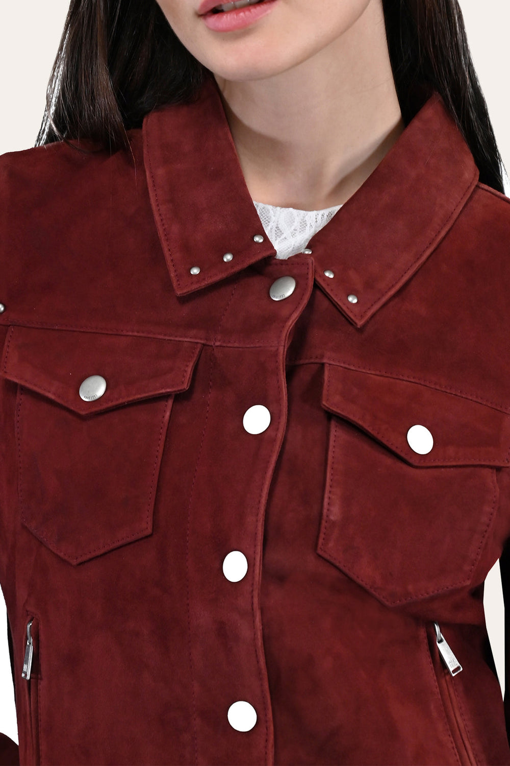 Women’s Oxblood Nash Trucker Suede Jacket