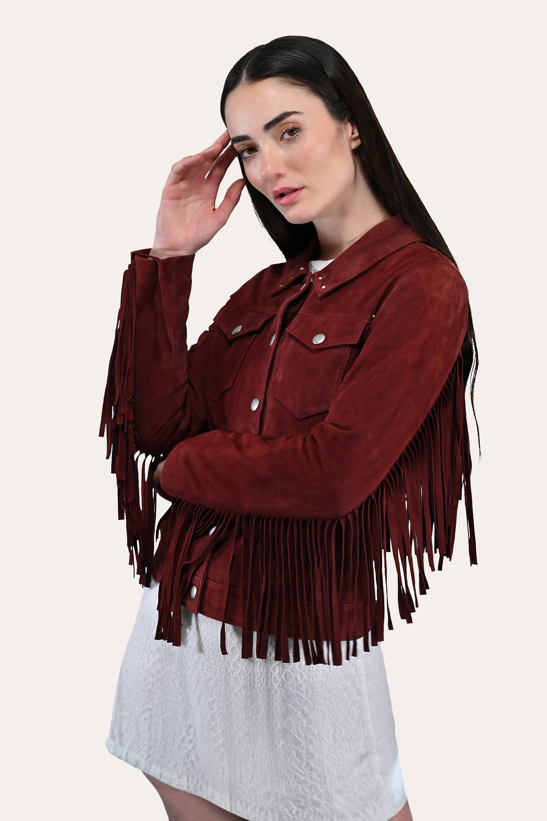 Women’s Oxblood Nash Trucker Suede Jacket