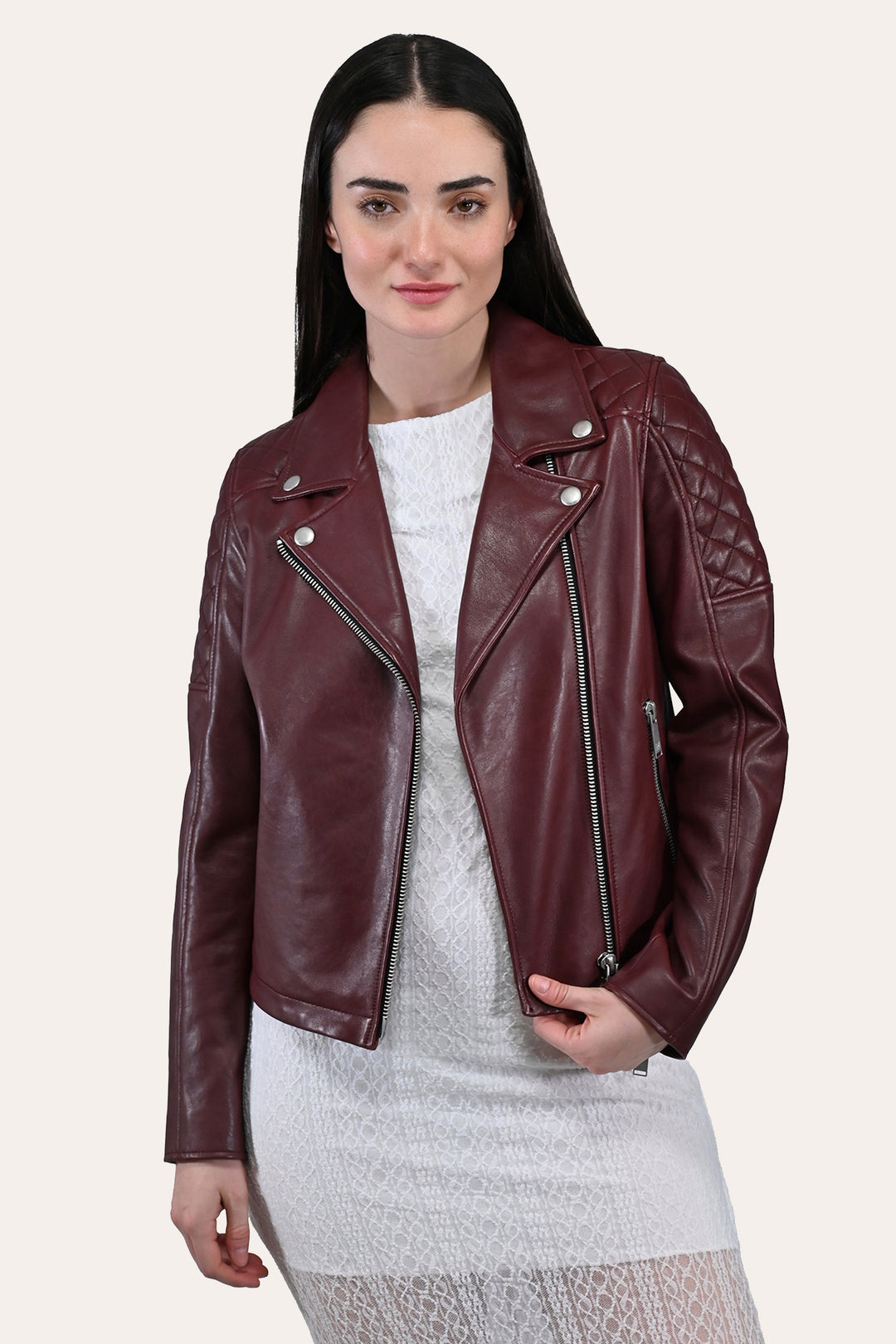 Women’s Oxblood Oklahoma Nappa Leather Biker Jacket