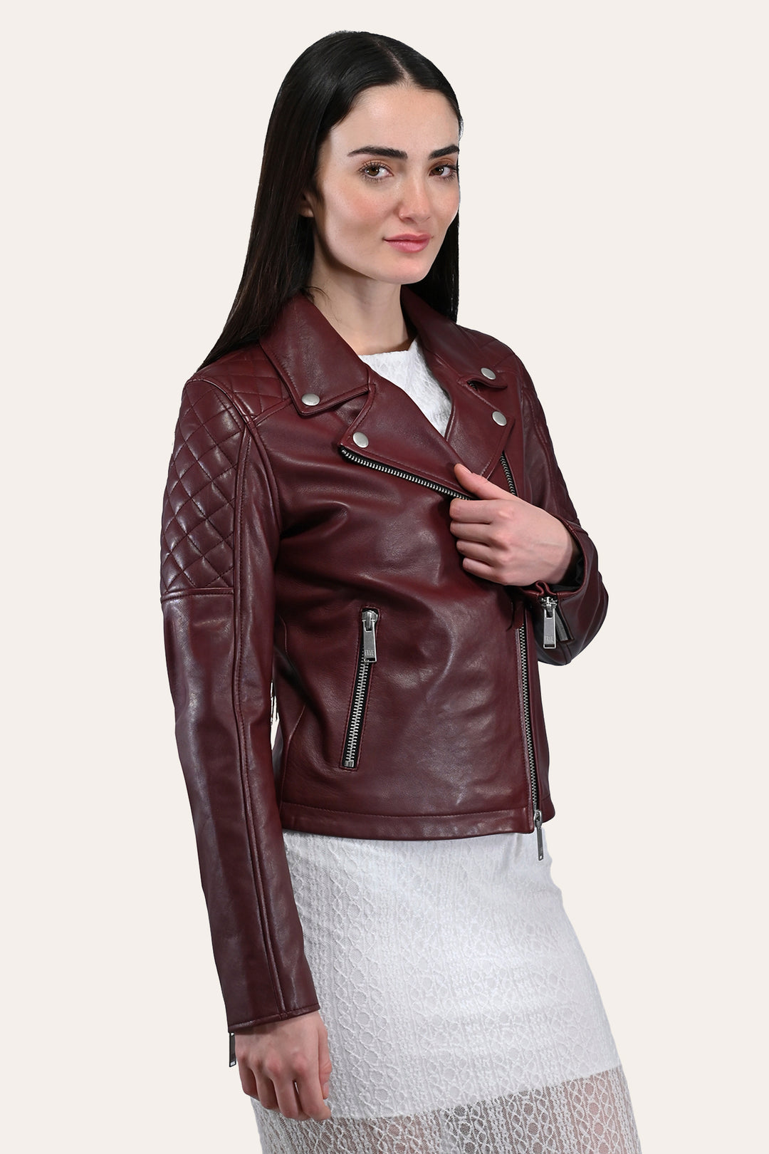 Women’s Oxblood Oklahoma Nappa Leather Biker Jacket