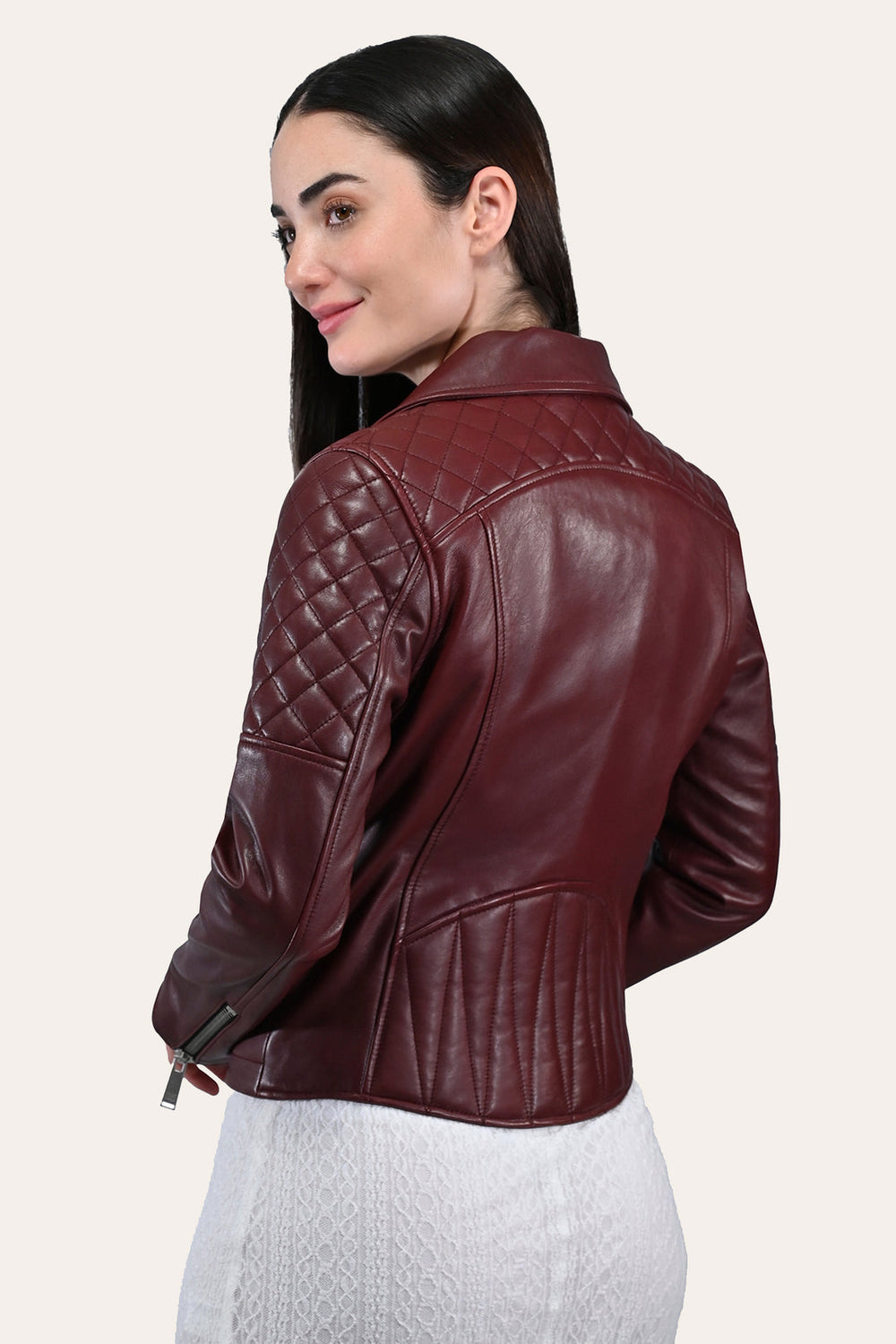 Women’s Oxblood Oklahoma Nappa Leather Biker Jacket