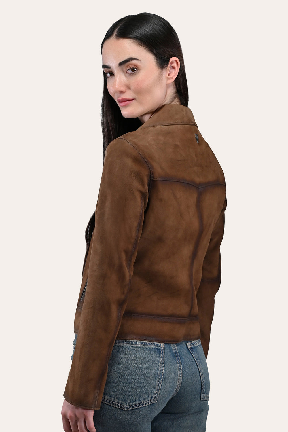 Women’s Dark Taupe Oakley Vintage Suede Biker Jacket