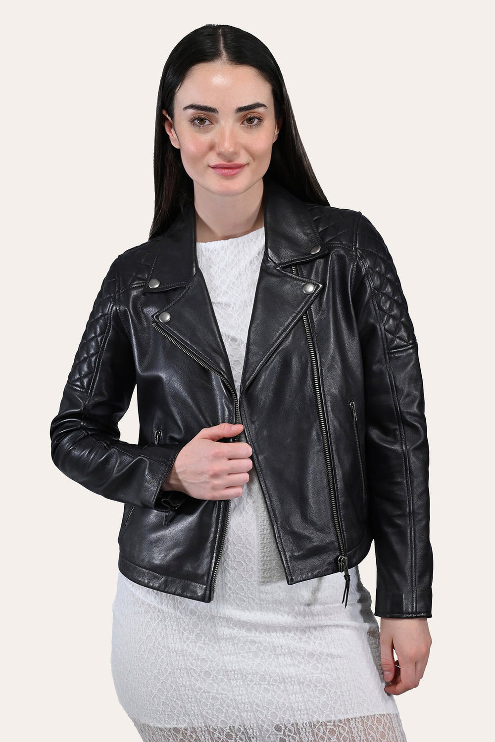 Women’s Black Oklahoma Biker Leather Jacket