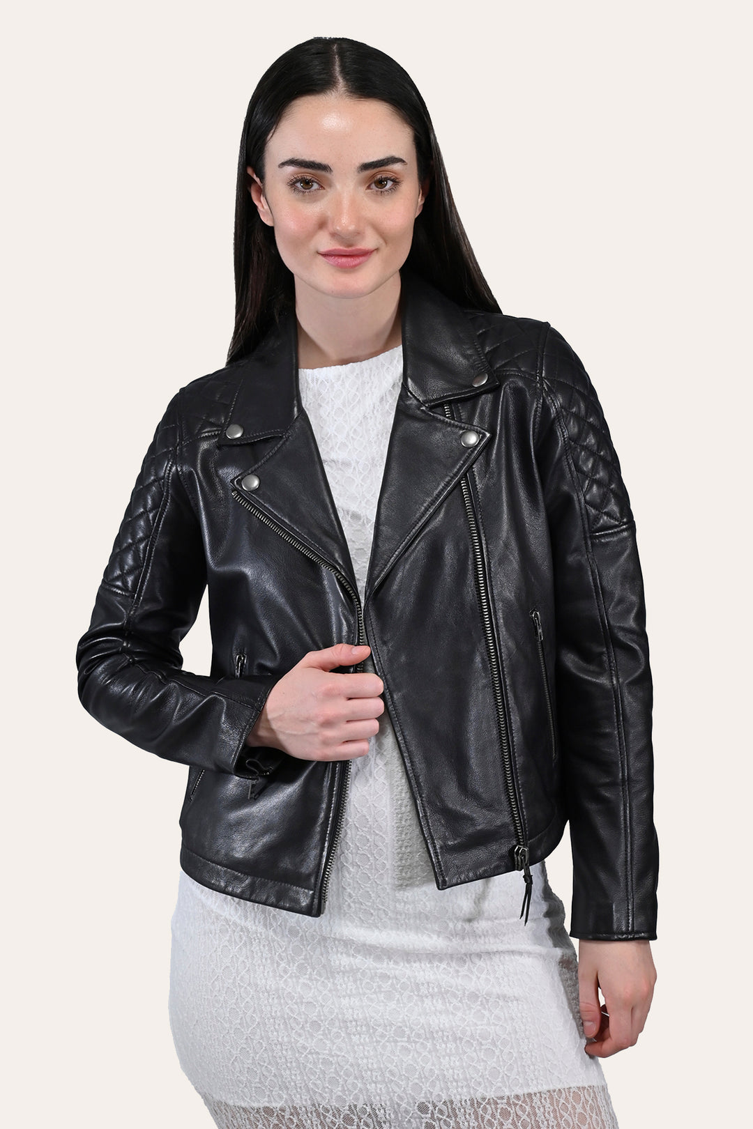 Women’s Black Oklahoma Biker Leather Jacket
