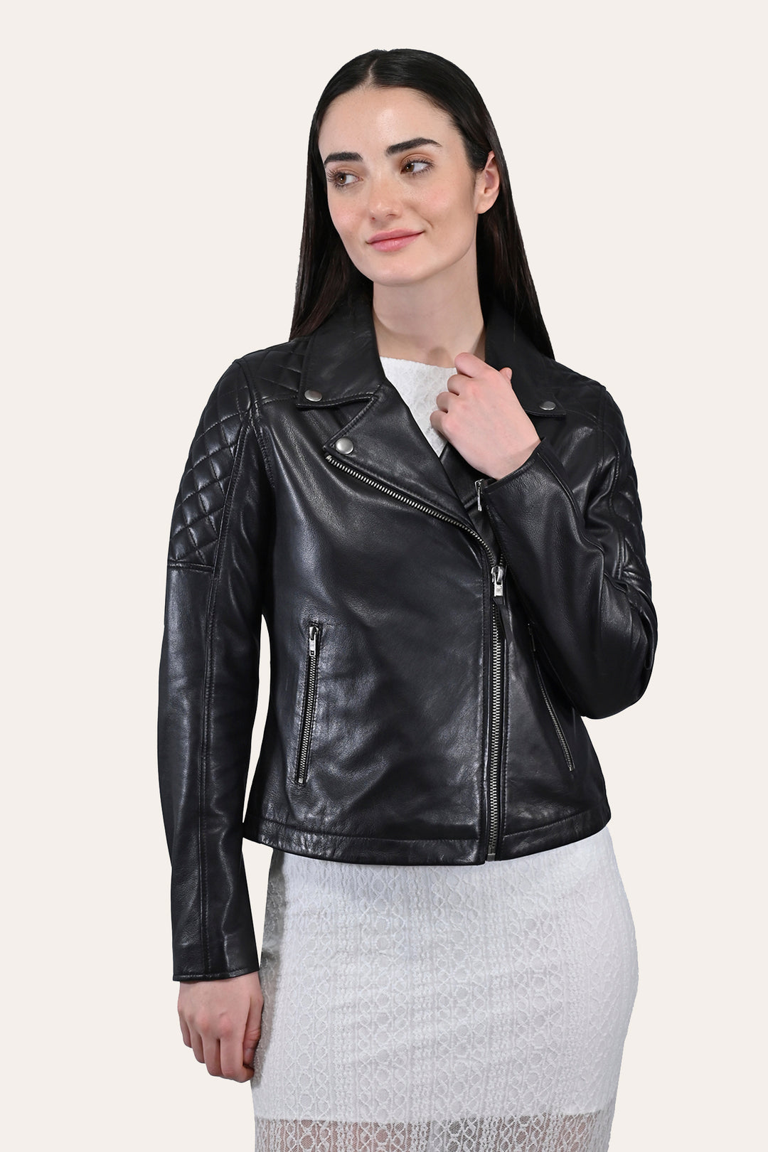 Women’s Black Oklahoma Biker Leather Jacket
