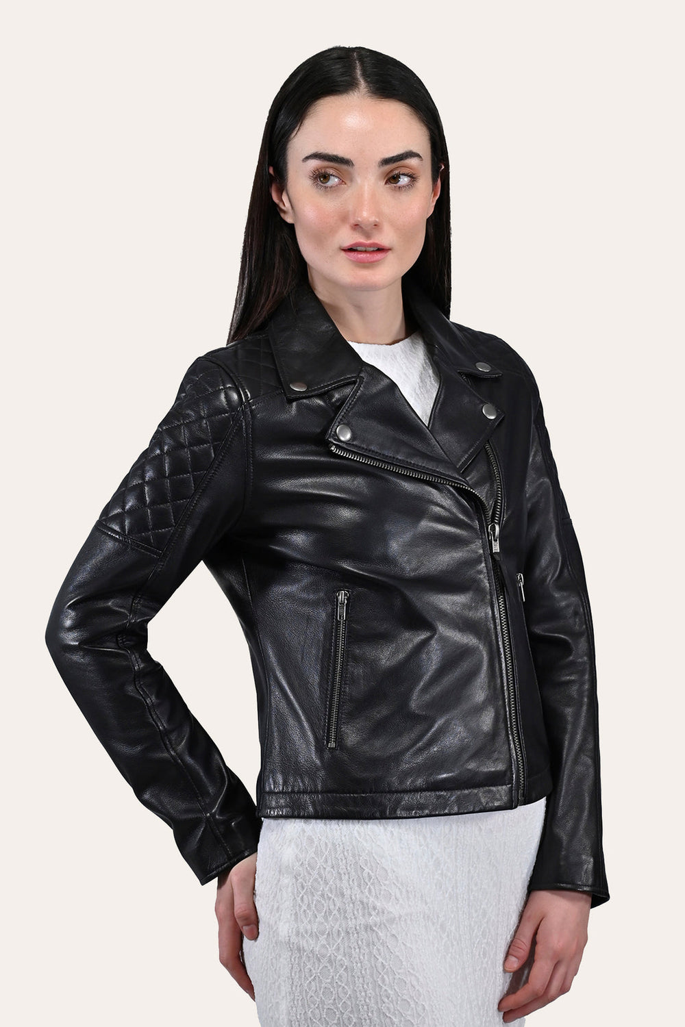 Women’s Black Oklahoma Biker Leather Jacket