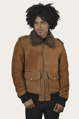 Men’s Middle Brown Jethro Shearling Flight Suede Jacket
