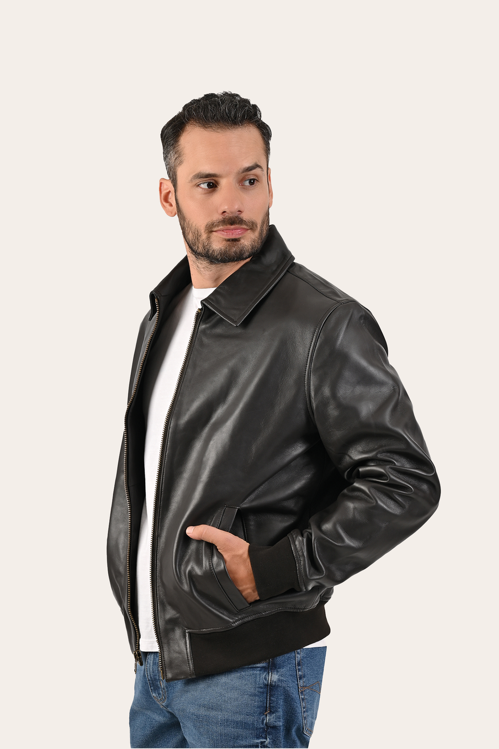 Men’s Dark Brown Dusty Trucker Leather Jacket