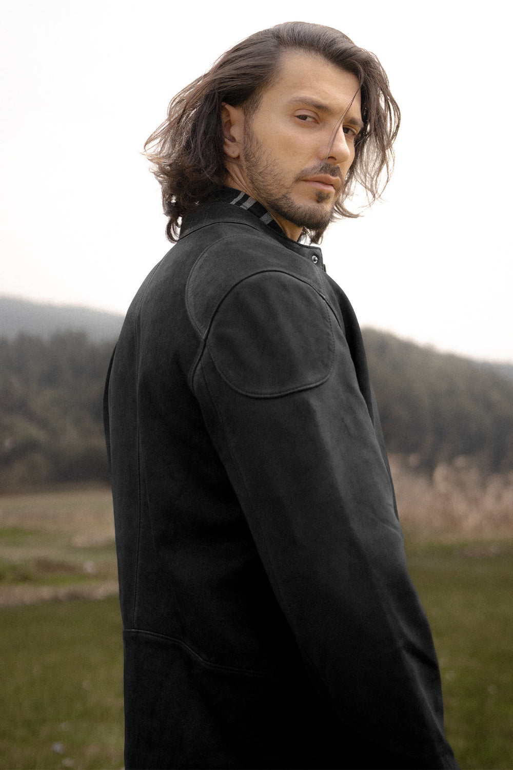 Men’s Black Gannon Lamb Leather Racer Jacket