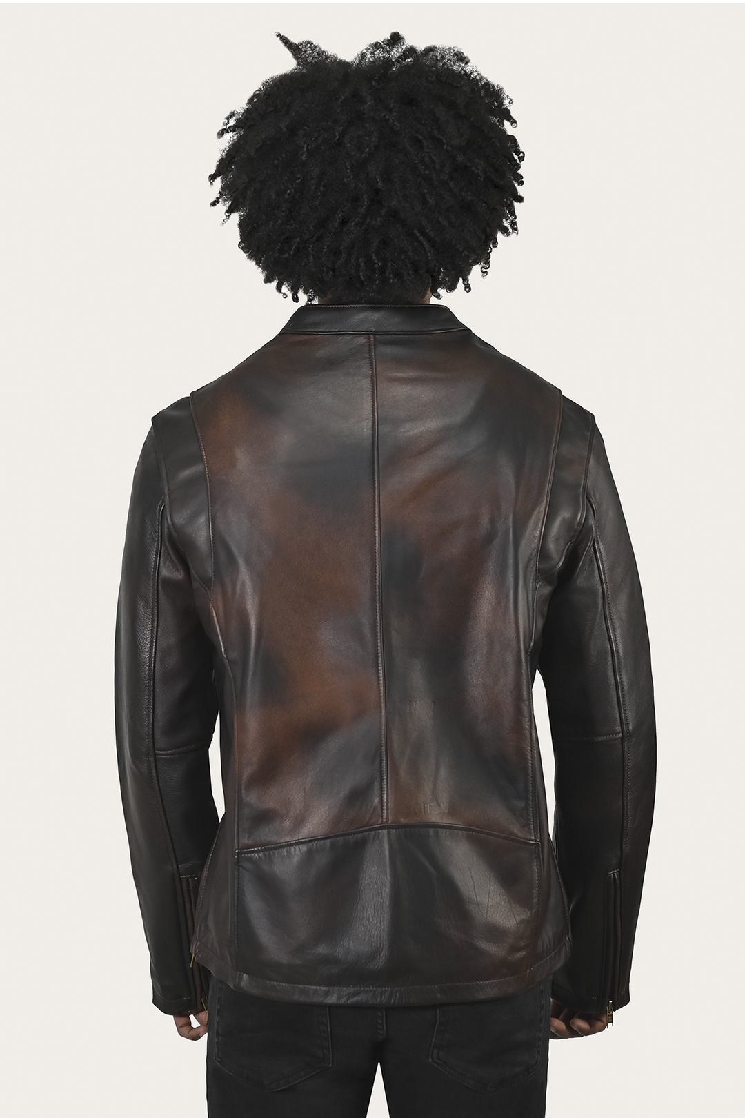 Men’s Cognac Black Huck Cowhide Racer Leather Jacket