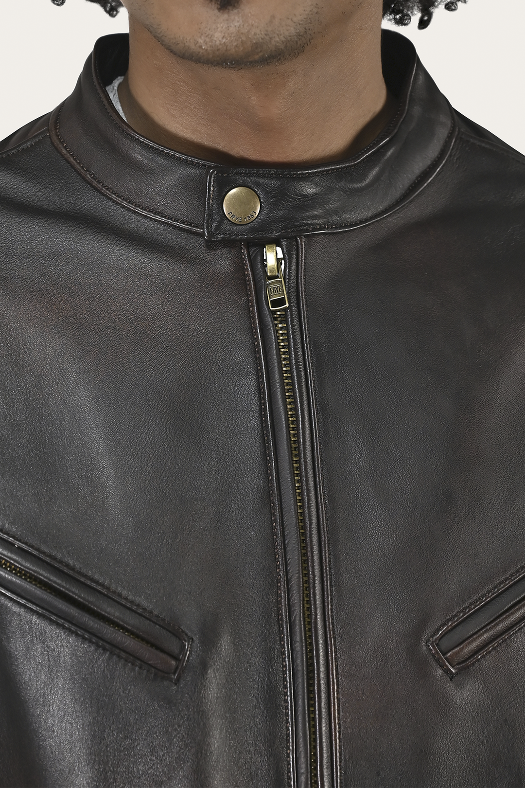 Men’s Cognac Black Huck Cowhide Racer Leather Jacket