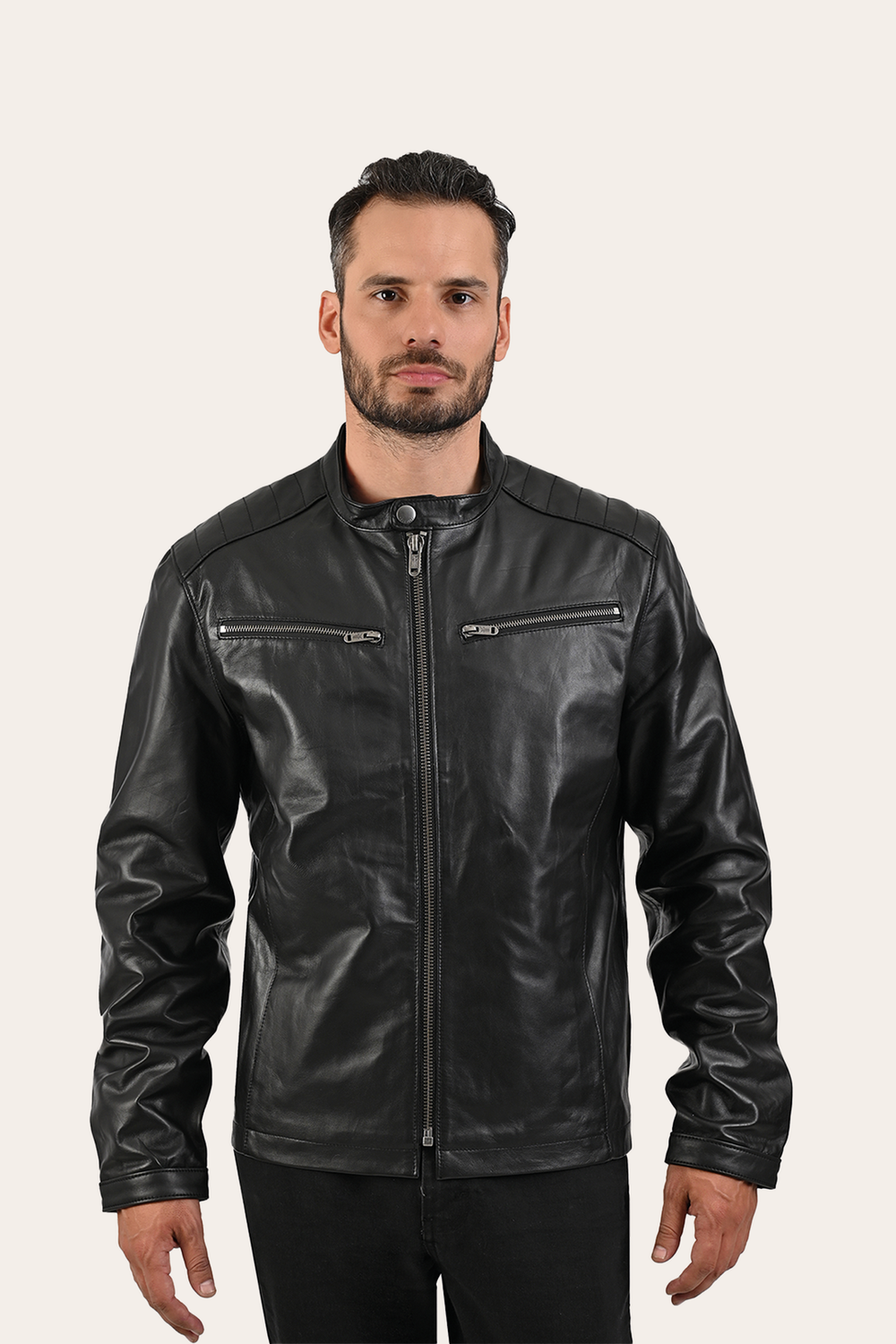 Men’s Black Pioneer Racer Leather Jacket