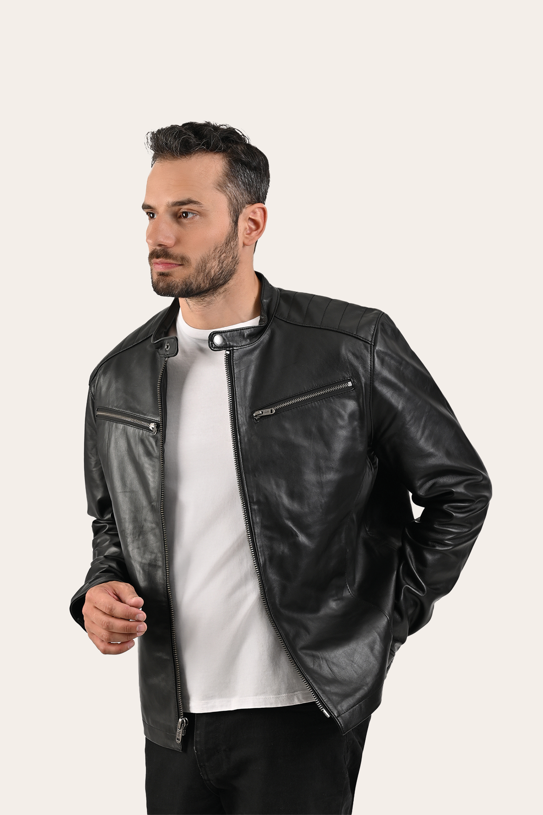 Men’s Black Pioneer Racer Leather Jacket