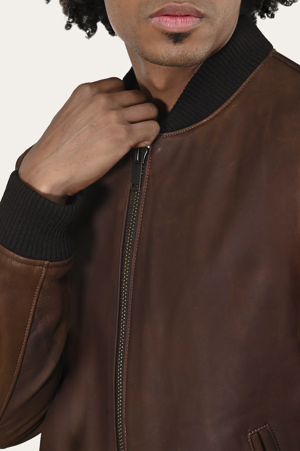 Men’s Cognac Clay Leather Bomber Jacket