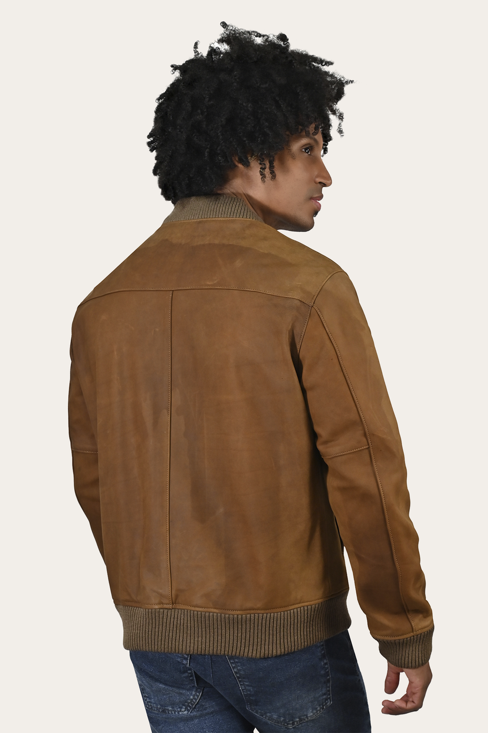 Men’s Burnt Copper Clay Leather Bomber Jacket