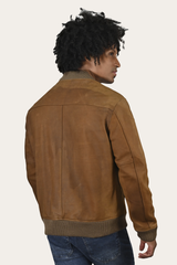 Men’s Burnt Copper Clay Leather Bomber Jacket