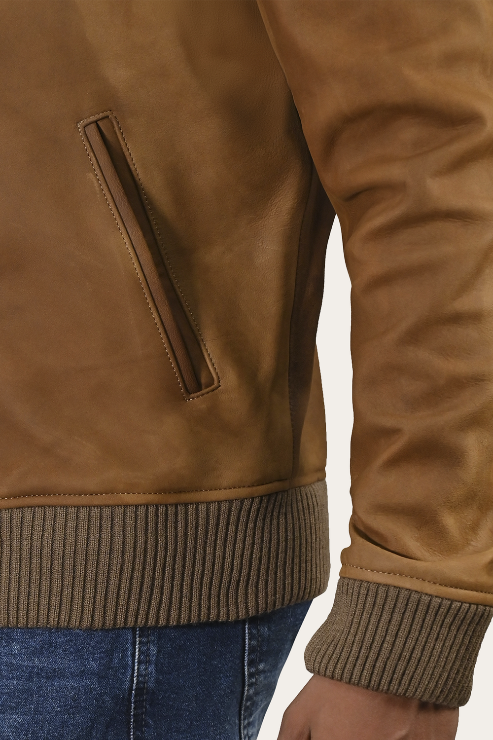 Men’s Burnt Copper Clay Leather Bomber Jacket