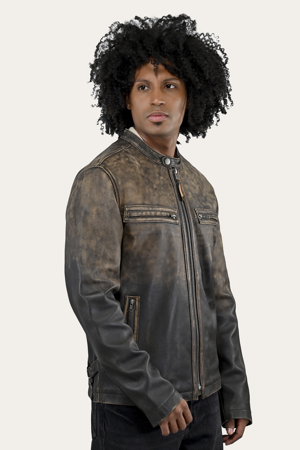 Men’s Brown Beige Leland Ombre Leather Jacket