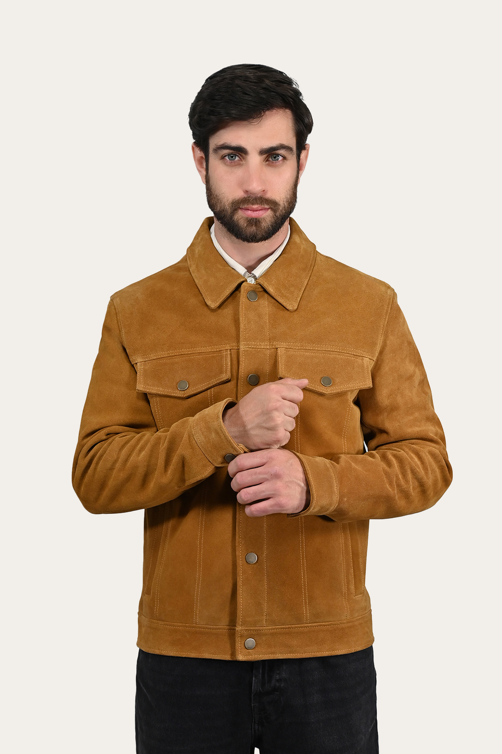 Men’s Tan Trailblazer Trucker Suede Jacket
