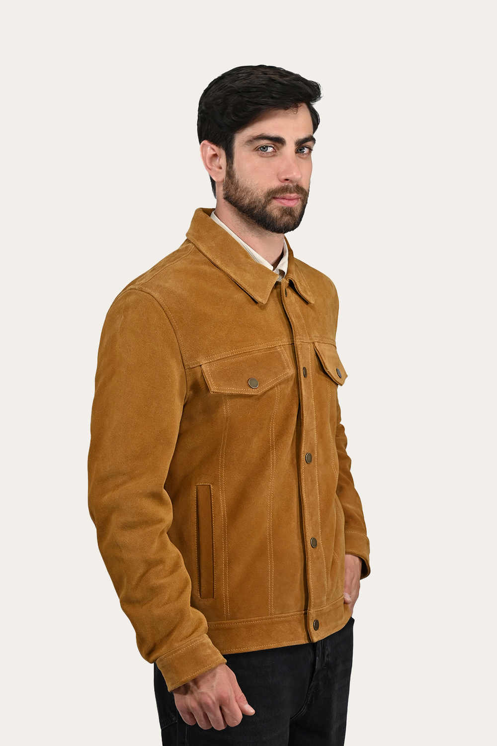 Men’s Tan Trailblazer Trucker Suede Jacket