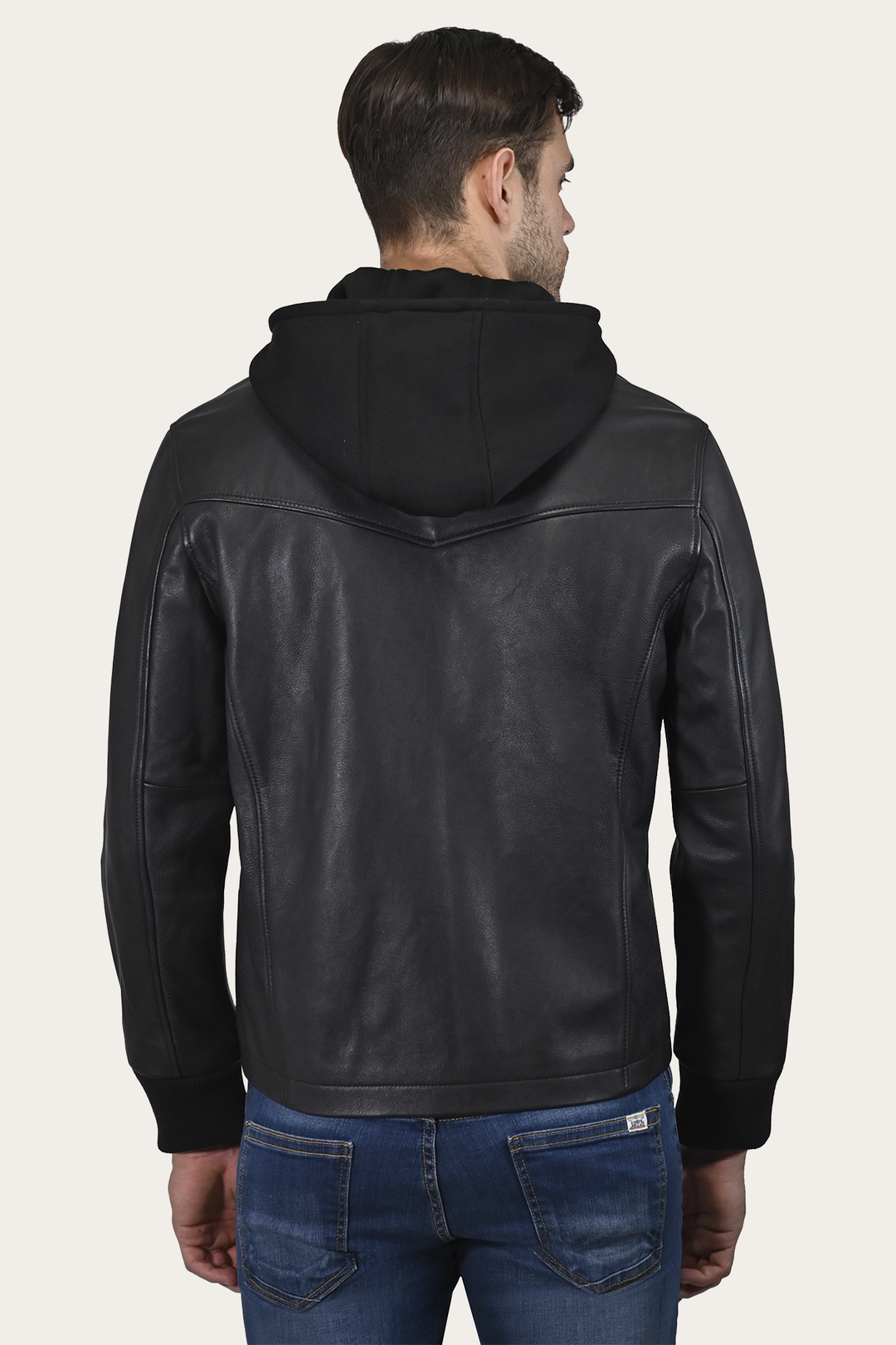 Men’s Black Saddle Racer Leather Hooded Jacket