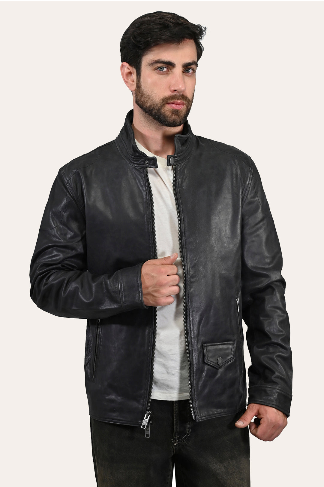 Men’s Black Lawton Modern Nappa Biker Jacket
