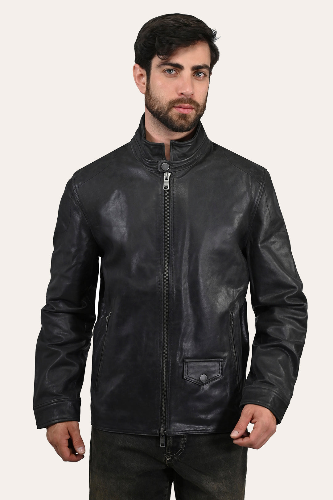 Men’s Black Lawton Modern Nappa Biker Jacket