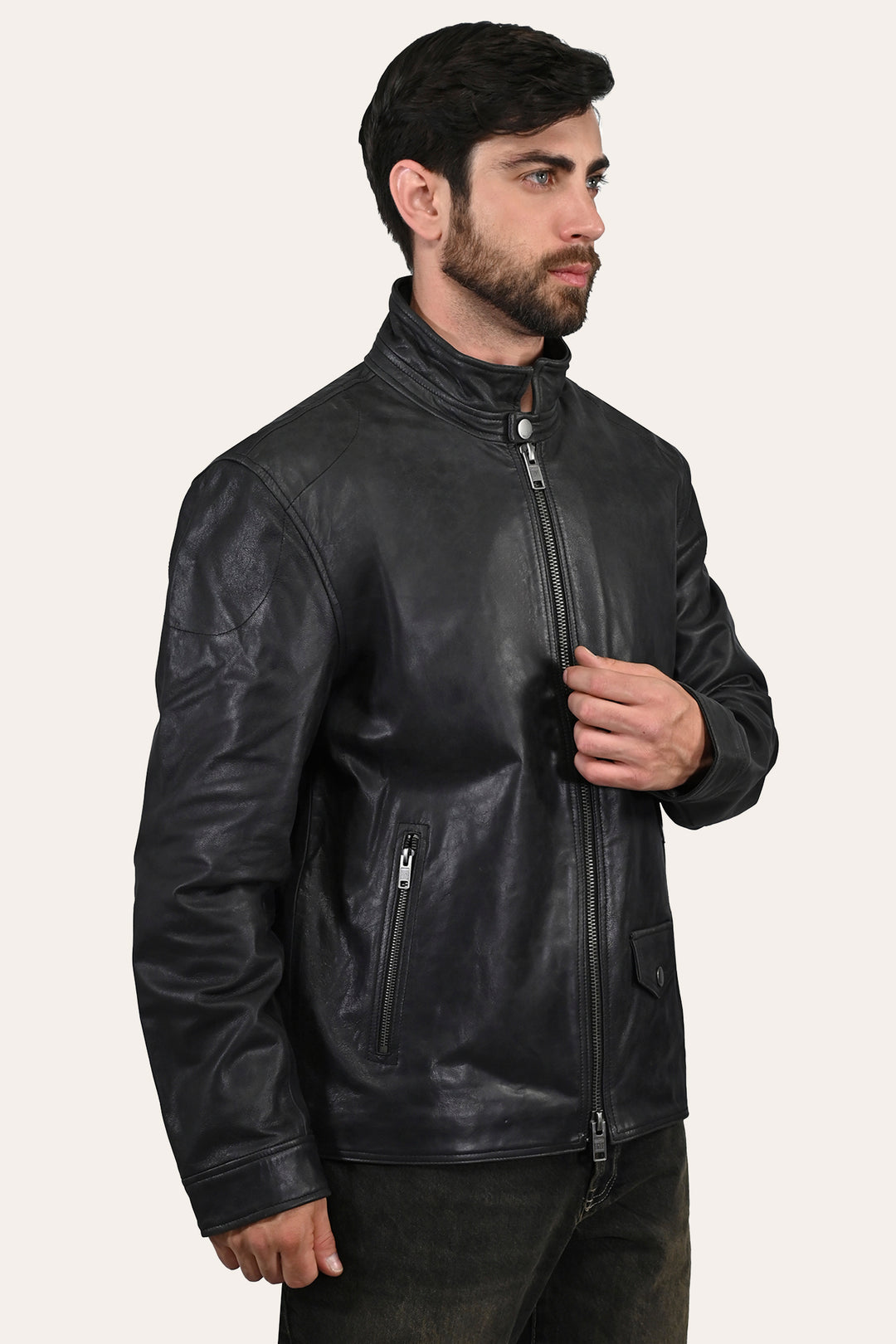Men’s Black Lawton Modern Nappa Biker Jacket