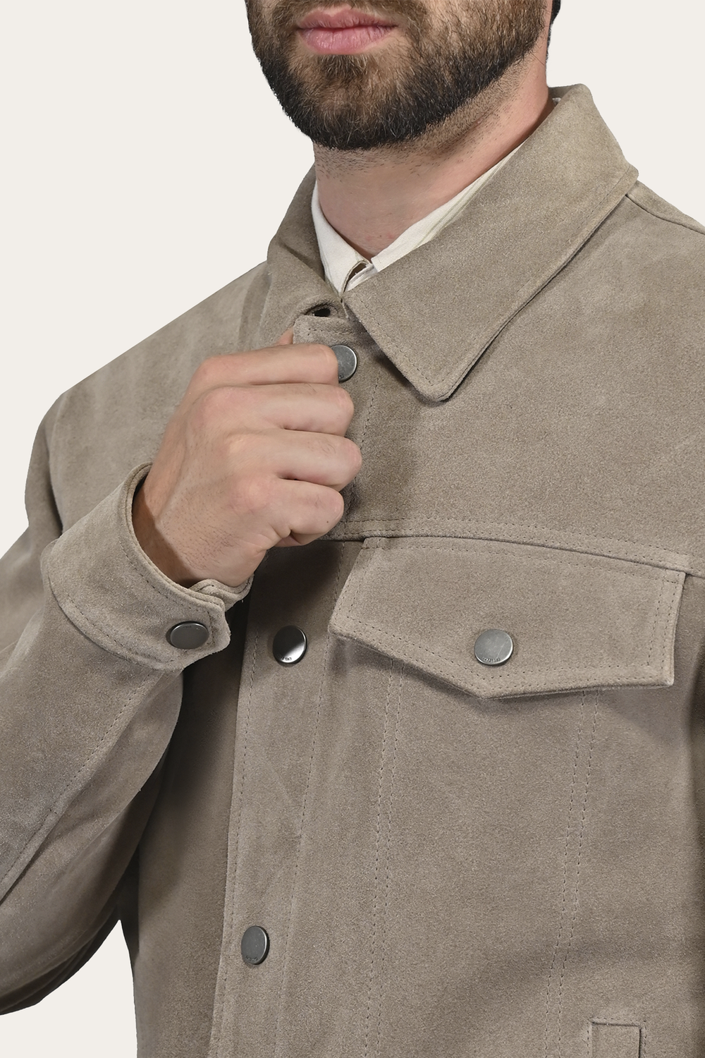 Men’s Taupe Trailblazer Suede Trucker Jacket
