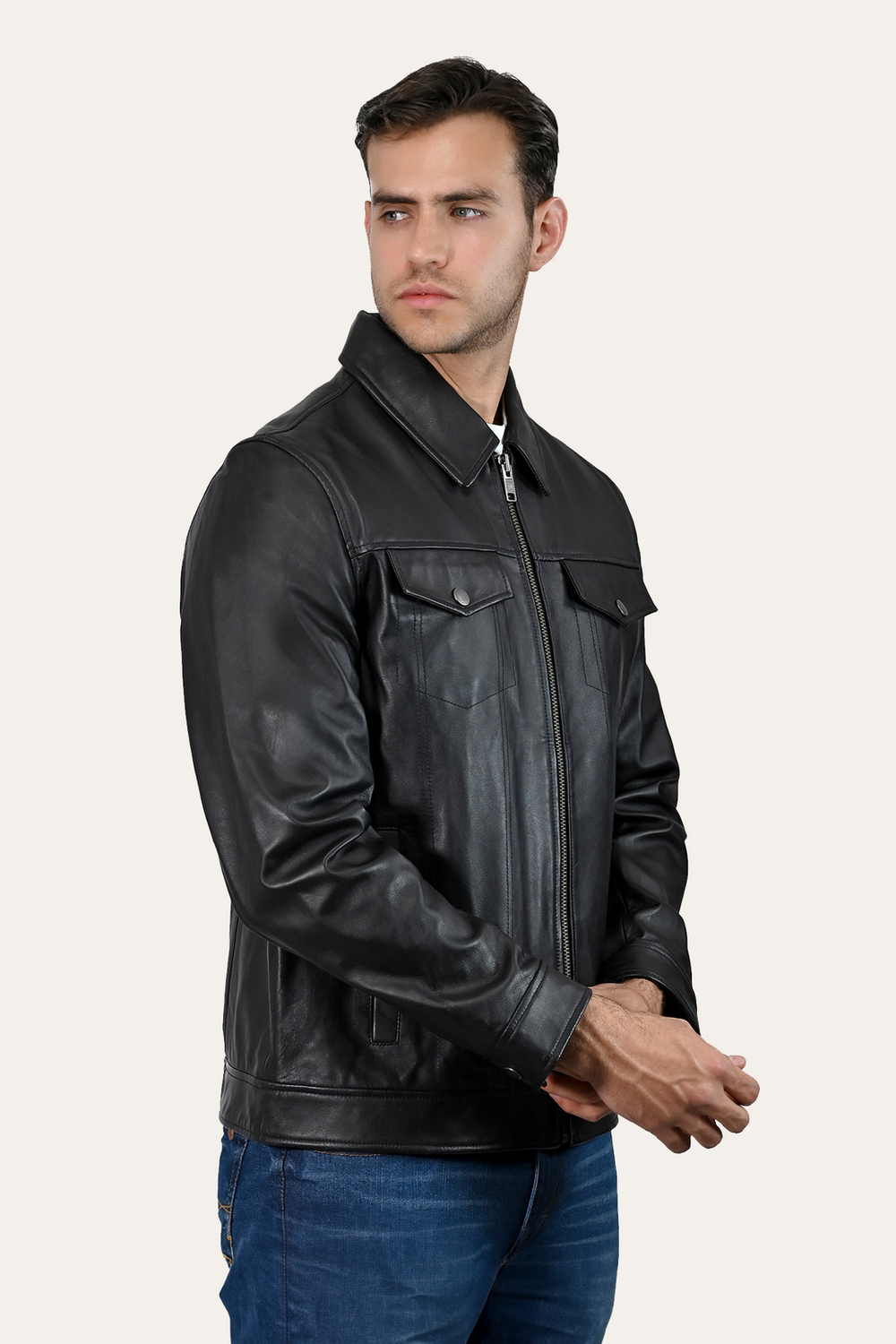 Men’s Black Durango Trucker Leather Jacket