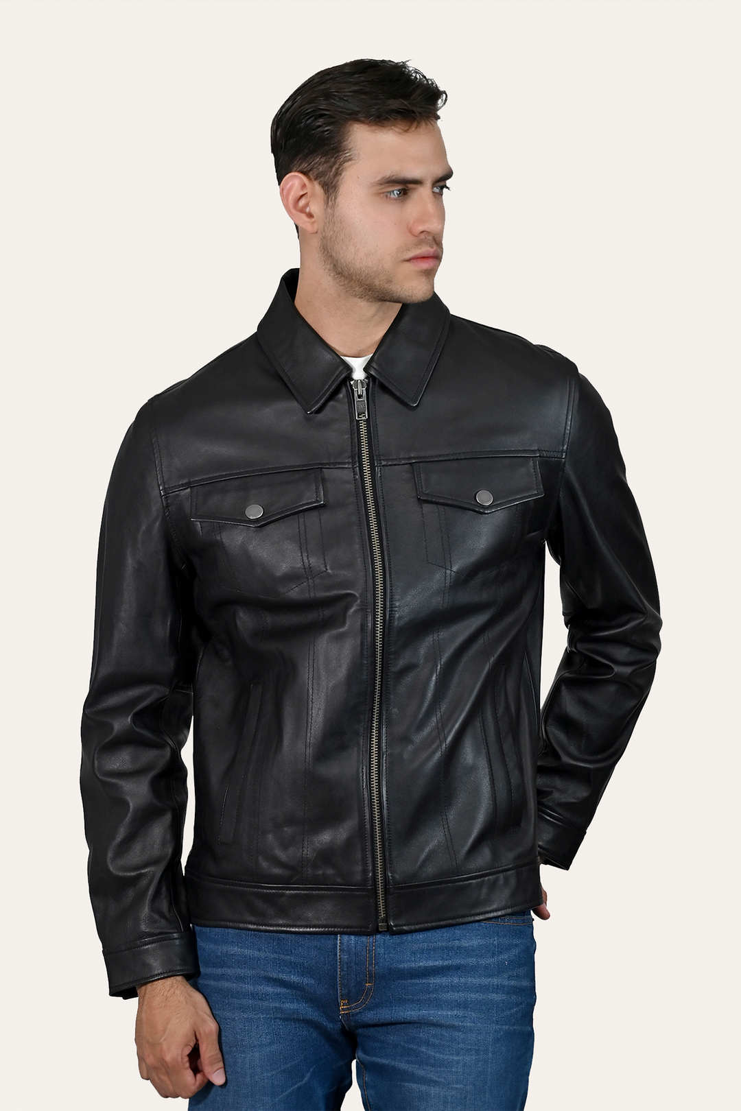 Men’s Black Durango Trucker Leather Jacket