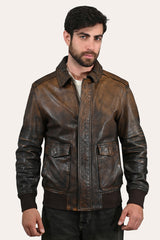 Men’s Brown Beige Nebraska Bomber Leather Jacket